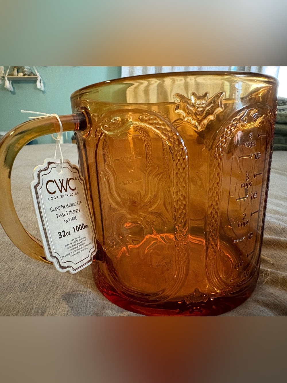 Amber Glass Measuring Pitcher with Embossed Oz Markings - Picture 4 of 4